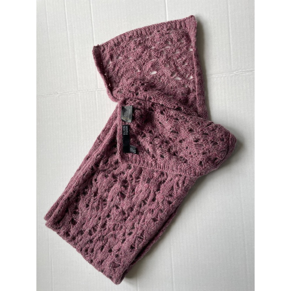 Eileen Fisher Purple Wool/Mohair Knit Italian Yarn Long Scarf